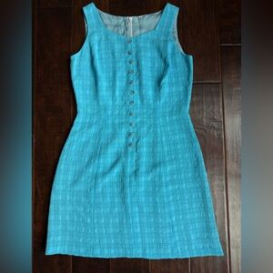 Vintage 1960s Turquoise Textured Shift Dress Mod A-Line Sleeveless